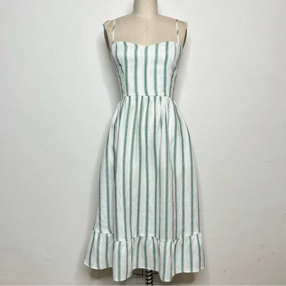 Reformation Eileen Striped Linen Midi Dress Sz 0 - Picture 6 of 10